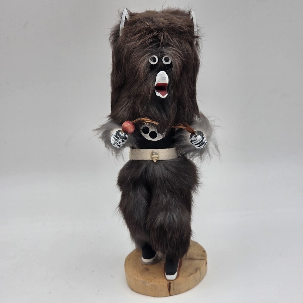 Vintage Kachina Doll Native American Navajo Removable Mask Wolf 8 1/2" Signed!